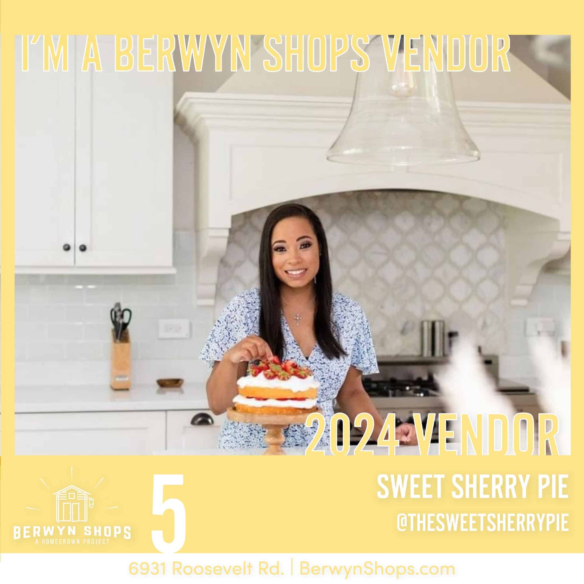 Freshly baked strawberry shortcake topped with fresh strawberries on a wooden cake stand in a bright modern kitchen. Perfect for celebrating special occasions with a sweet treat from Sweet Sherry Pie.